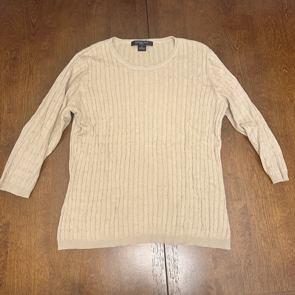 August Silk Knits Beige Cable Knit Sweater
